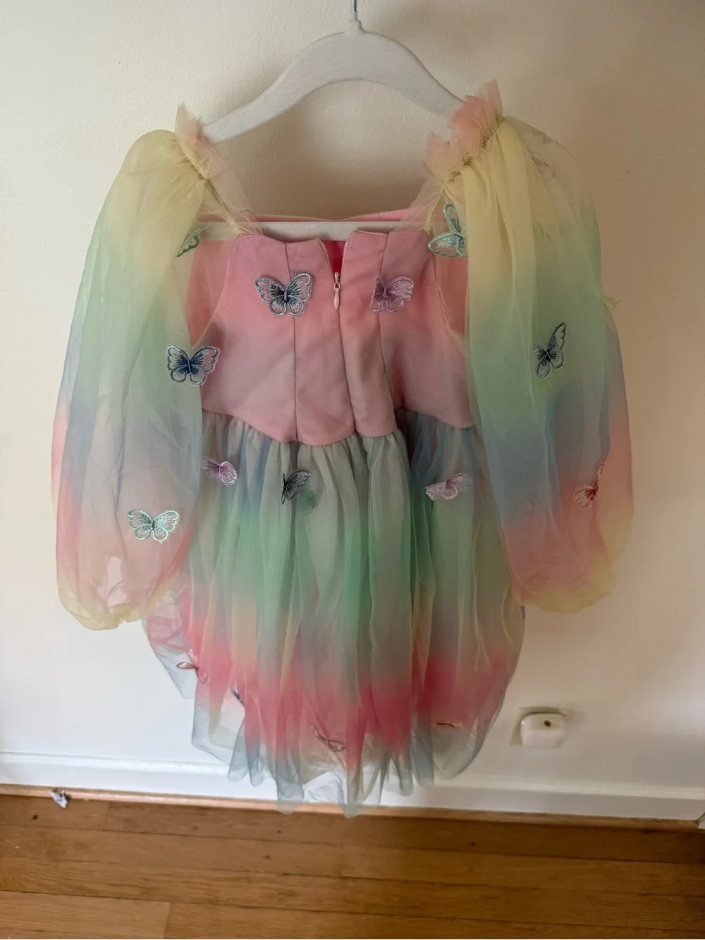 Lola + The Boys Pastel Rainbow Butterfly Tulle Dress - Pink, Yellow, Blue, Green